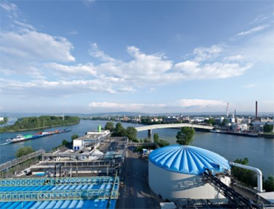 Biologische Abwasserreinigung des Industrieparks Wiesbaden auf der Rheininsel Petersaue: neue ISW-Dünnschlammentwässerungsanlage